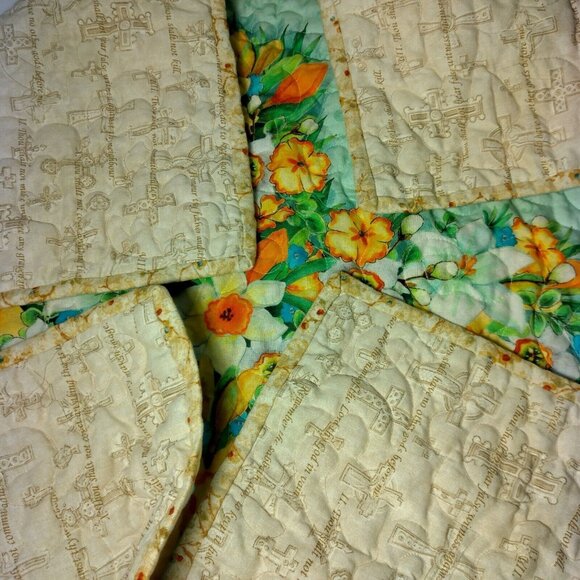 Christian Handmade Baby Quilt Floral Holy Cross Jesus Religious Ten Commandments - Picture 9 of 14